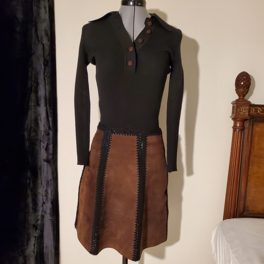 Cute Vintage Retro wool and suede crochet dress…